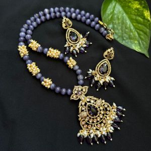 Purple Monolisa Beads Necklace With Victorian Pendant