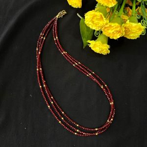 3 Layer Crystal Necklace With Hook, Brownish Maroon