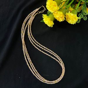 3 Layer Crystal Necklace With Hook, Light Beige