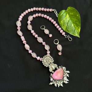 Silver Replica Pendant With Pink Monolisa Beads