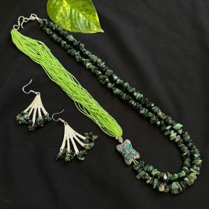 Gemstone Chip With Seed Beads Necklace