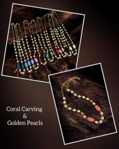 Swarovski Replica Golden Pearl with synthetic coral carving Beads Peach