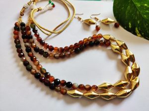 2 Layer Agate Necklace With Dholki Beads