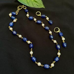 Natural Quartz Beads And Shell Pearl Necklace, Blue