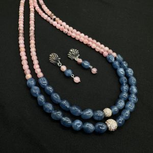 Onyx And Imitation Tourmaline Necklace, Unique Pastel Combi With CZ Stone Balls