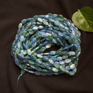 Navrabeads 15 inch string light blue and green printed oval glass beads 10x7mm for jewellery making and DIY crafts