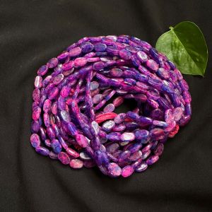 Printed Oval Glass Beads, Violet