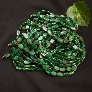 Printed Oval Glass Beads, Dark Green And yellow