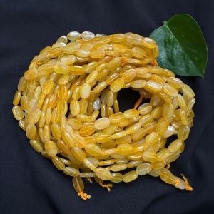 Printed Oval Glass Beads, Yellow