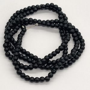 Glass Beads, 4mm, Round, Black, 30”string