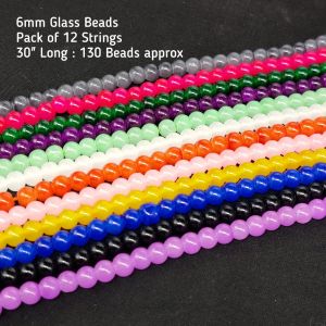 Glass Beads, 6mm, Round, Assorted, Pack Of 10 Colors