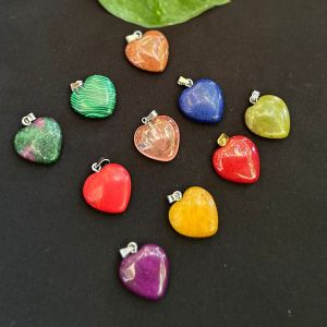Gemstone Pendant, Heart Shape, Assorted, Pack Of 10 Pcs 