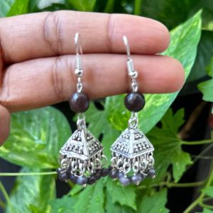 German Silver (Triangle) Jhumkas With Semi Precious Beads