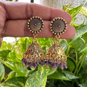 Oxidised Gold Jhumkas With Round Stud