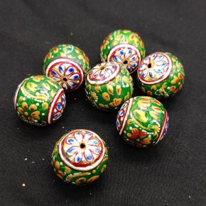 Hand painted Bead, Round, 21mm,Green