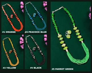 Navrabeads Onyx Beads Necklace with Dyed Mother of Pearl Chips & Hydro Beads with Matching Earrings | 22 Inch Designer Gemstone Jewellery Set 