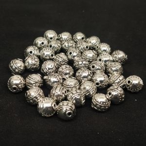 Antique Silver Metal Beads, Round (Dotted), Pack Of 25gms