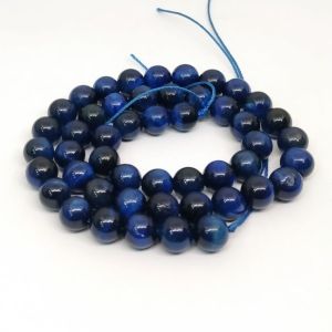Natural Gemstone Beads, Tiger Eye (Dyed), 8mm Round, Dark Blue