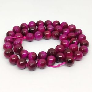 Natural Gemstone Beads, Tiger Eye (Dyed), 8mm Round, Dark Pink
