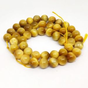 Natural Gemstone Beads, Tiger Eye (Dyed), 8mm Round, Light Yellow