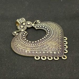 Antique Dull Gold Metal Pendant, (Bronze Finish), Heart (9 Hole)