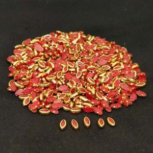 Kundan Stones, 4x6mm, Oval, Pack Of 10 Gms, Red