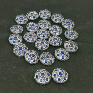 Victorian Beads, Antique Silver, Round, Blue