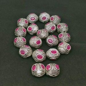 Victorian Beads, Antique Silver, (Ball) Shape, Pink
