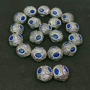 Victorian Beads, Antique Silver, (Ball) Shape, Blue