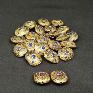 Victorian Beads, Antique Gold, Rectangle (Star), 5 Stone, Blue