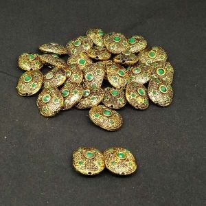 Victorian Beads, Antique Gold, Rectangle (Star), 5 Stone, Green