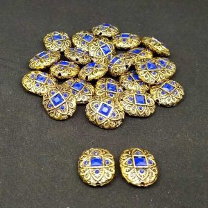 Victorian Beads, Antique Gold, Rectangle Shape, (5 Stone), Blue