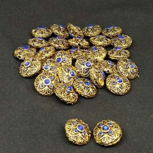 Victorian Beads, Antique Gold, Round, (5 Stone), Blue