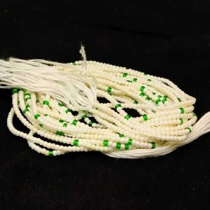 Seed Beads Bunch, Set Of 10 Lines, Cream And Green