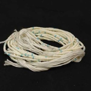 Seed Beads Bunch, Set Of 10 Lines, Cream And Sky Blue