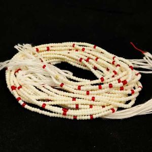 Seed Beads Bunch, Set Of 10 Lines, Cream And Red