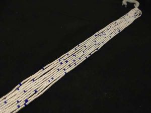 Seed Beads Bunch, Set Of 10 Lines, Cream And Royal Blue