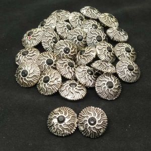 Victorian Beads, Antique Silver, Round, Black