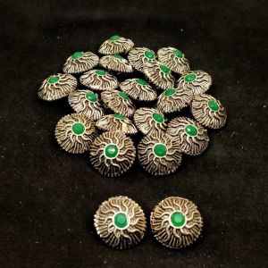 Victorian Beads, Antique Silver, Round, Green
