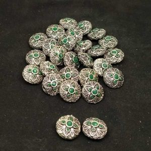 Victorian Beads, Antique Silver, Round, (5 Stone), Green