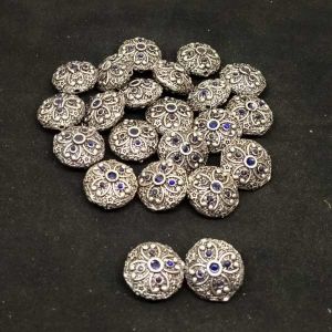 Victorian Beads, Antique Silver, Round, (5 Stone), Blue