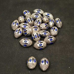 Victorian Beads, Antique Silver, Oval, Blue