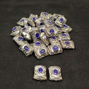 Victorian Beads, Antique Silver, Rectangle, Blue