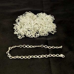 Hook And Eye Clasp (Connector Chain - 16 Rings), Silver, 14 Inches