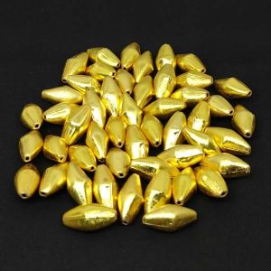 Brushed Beads, Dholki shape, Gold Color, Pack of 10 pcs