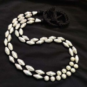 Silver dholki beads necklace, 2 strand, Black