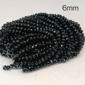 Glass Crystals, Rondelle, 6mm, Black