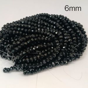 Pack of 100 lines, Glass Crystals, Rondelle, 6mm, Black