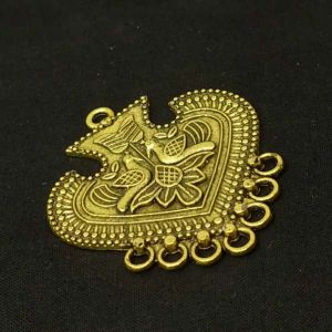 Antique Gold Metal Pendant, (Heart) Peacock