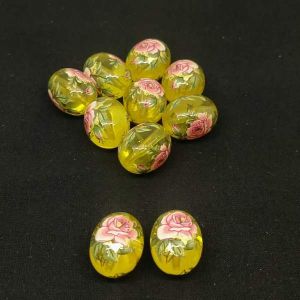 Japanese Beads, Oval, Yellow And Pink